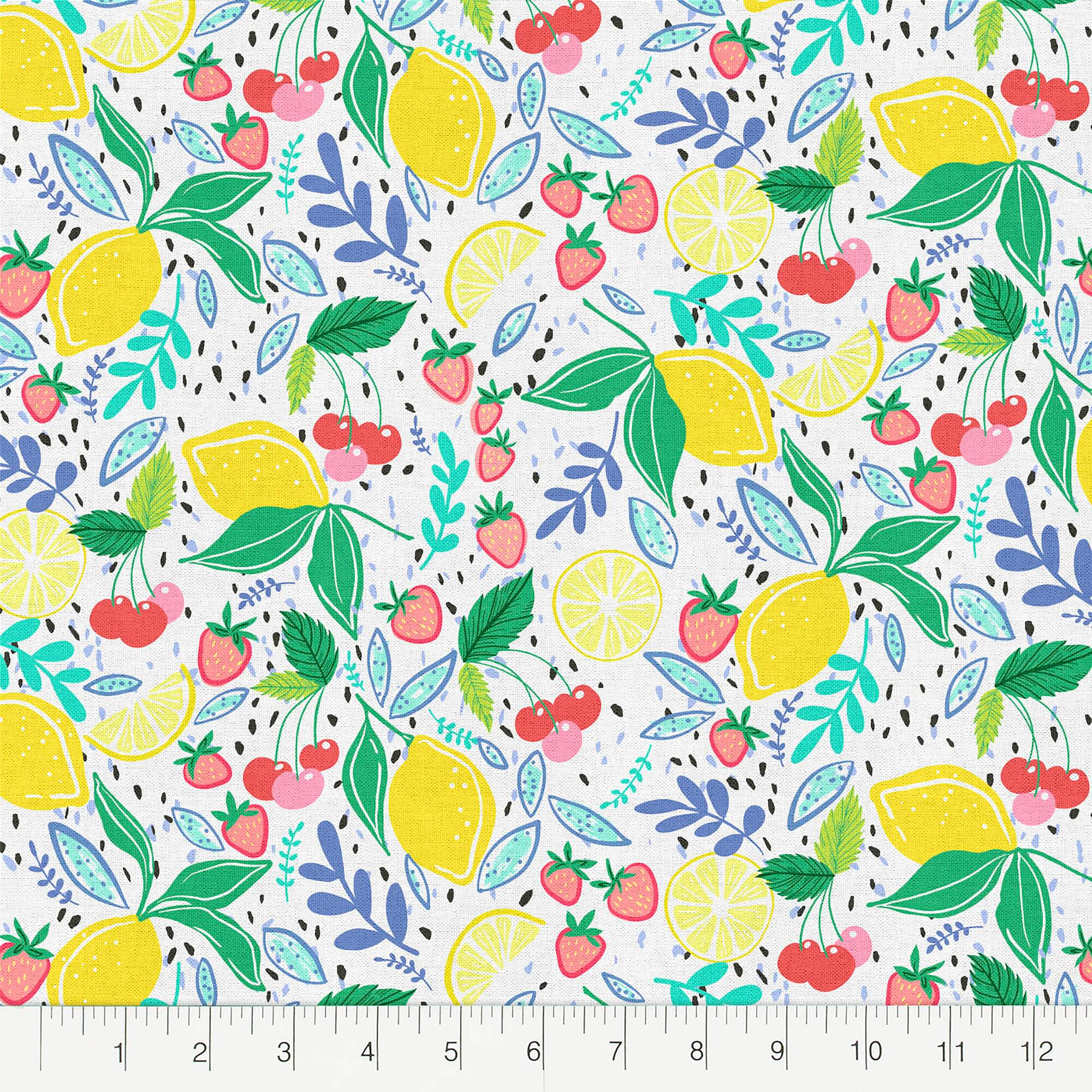 Fabric Editions White Mixed Fruits Cotton Fabric